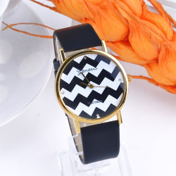 Popular Geneva Stripes Watch PU Leather Analog Quartz Wrist Watches