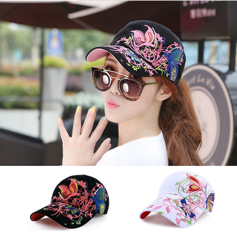 High Quality New Womens Embroidered Flowers Butterflies Baseball Sport Fashion