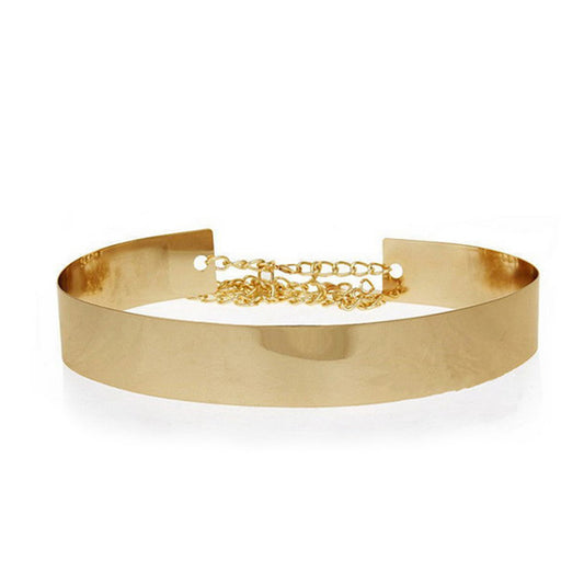 Golden Wide Plate Metal Waist Belt Mirror Waistband - May Your Fashion - 1