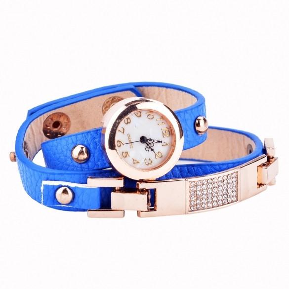 Women Vintage Synthetic Leather Strap Watch The Set Screw Rivets Bracelet Watch