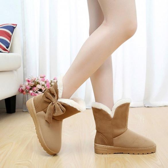 High Quality Women Winter Snow Boots Warm Flat Heel Solid Bowknot Snow Boots Ankle Platform Mid Shoes