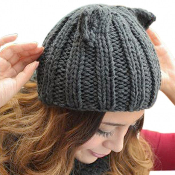 New Korean Women's  Winter Warm Hat Devil Horn Knitted Hats Cat Ears Knitting Caps Female Hat Accessories