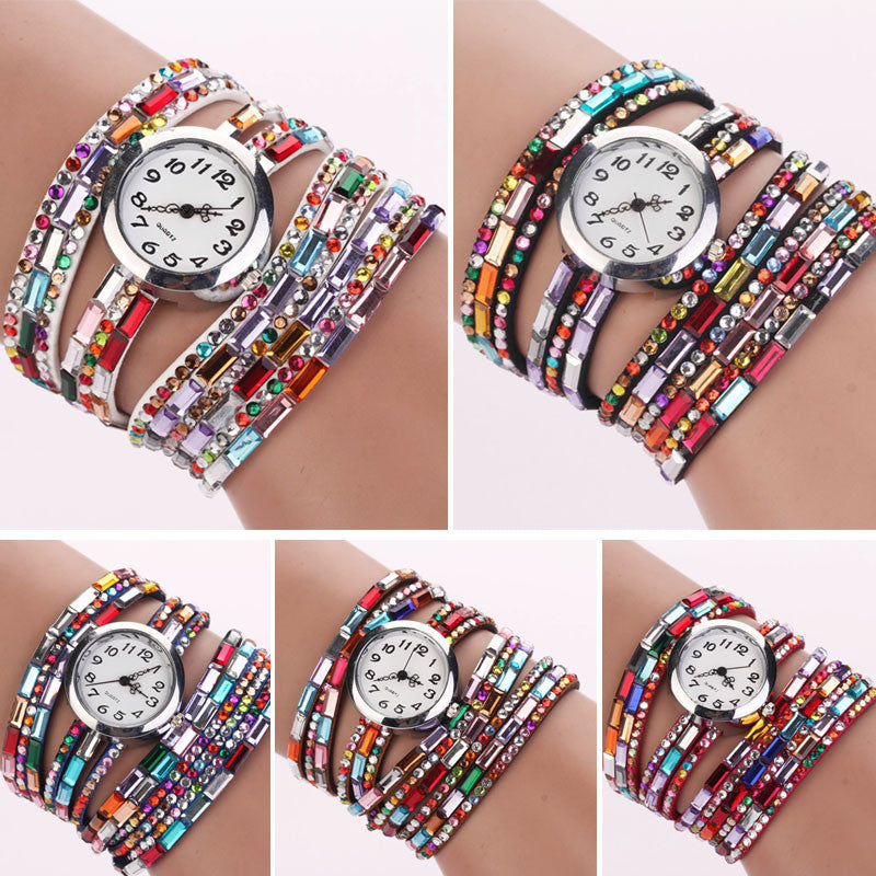 Hot Fashion Women Retro Beads Synthetic Leather Strap Watch Bracelet Wristwatch - May Your Fashion - 3