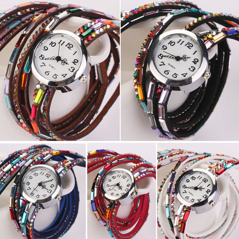 Hot Fashion Women Retro Beads Synthetic Leather Strap Watch Bracelet Wristwatch - May Your Fashion - 5