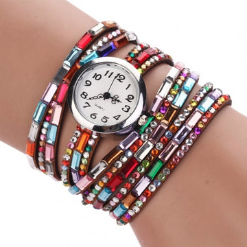 Hot Fashion Women Retro Beads Synthetic Leather Strap Watch Bracelet Wristwatch - May Your Fashion - 1