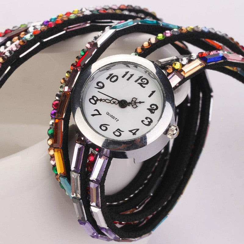 Hot Fashion Women Retro Beads Synthetic Leather Strap Watch Bracelet Wristwatch - May Your Fashion - 8