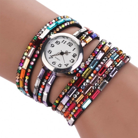 Hot Fashion Women Retro Beads Synthetic Leather Strap Watch Bracelet Wristwatch - May Your Fashion - 2