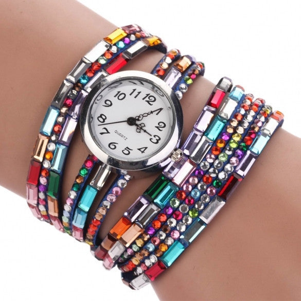 Hot Fashion Women Retro Beads Synthetic Leather Strap Watch Bracelet Wristwatch - May Your Fashion - 4