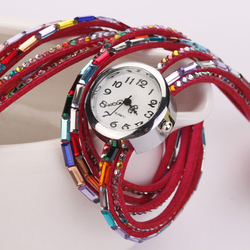 Hot Fashion Women Retro Beads Synthetic Leather Strap Watch Bracelet Wristwatch - May Your Fashion - 12