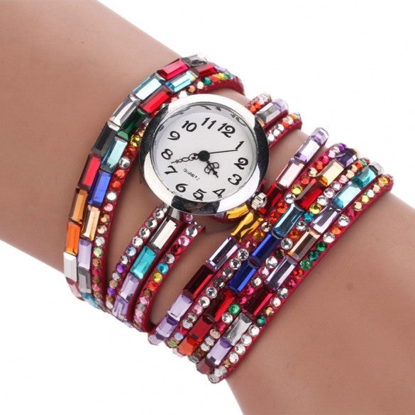 Hot Fashion Women Retro Beads Synthetic Leather Strap Watch Bracelet Wristwatch - May Your Fashion - 7