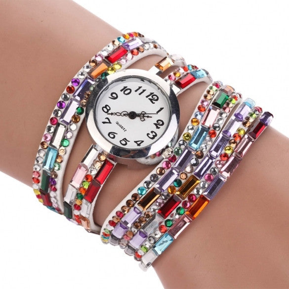 Hot Fashion Women Retro Beads Synthetic Leather Strap Watch Bracelet Wristwatch - May Your Fashion - 9