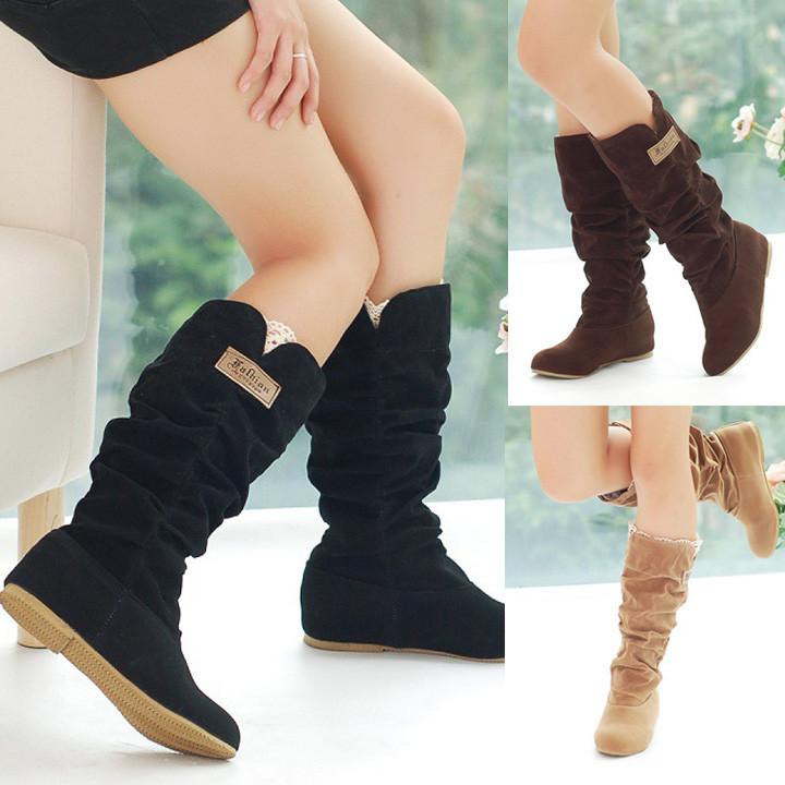 Women Fashion Autumn Winter Boots Lace Cuff Increased Internal Shoes
