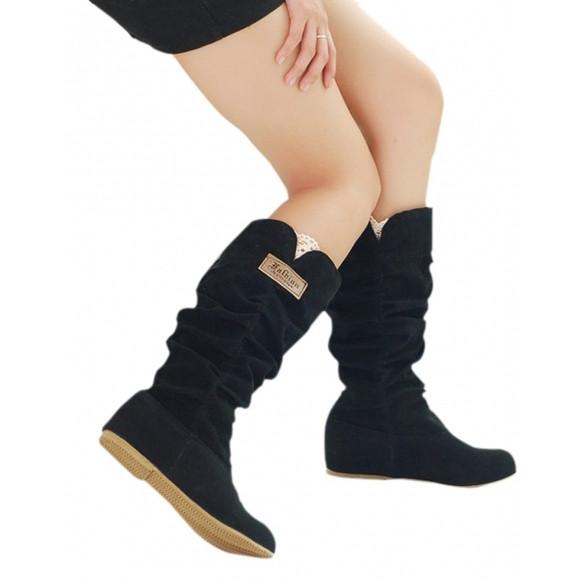 Women Fashion Autumn Winter Boots Lace Cuff Increased Internal Shoes