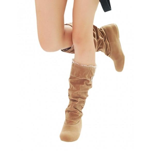 Women Fashion Autumn Winter Boots Lace Cuff Increased Internal Shoes