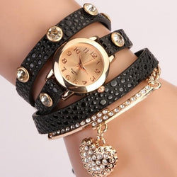 Fashion Women Casual Watches Crystal Faux Leather Strap Long Chain Quartz Watches