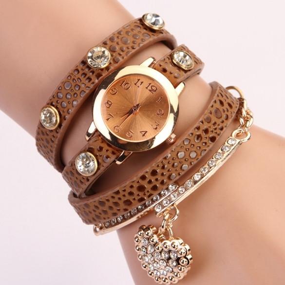 Fashion Women Casual Watches Crystal Faux Leather Strap Long Chain Quartz Watches