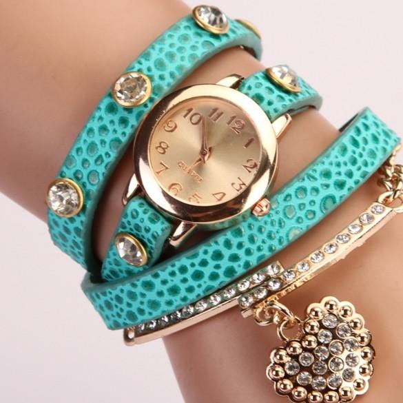 Fashion Women Casual Watches Crystal Faux Leather Strap Long Chain Quartz Watches