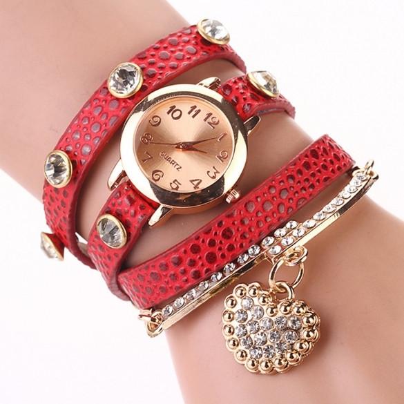Fashion Women Casual Watches Crystal Faux Leather Strap Long Chain Quartz Watches