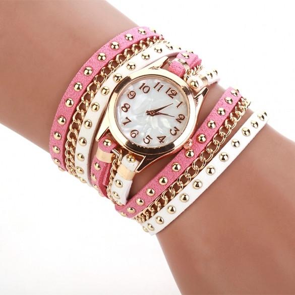 New Fashion Women's Three Strap Chain Watch Wrap Circle Wristwatch