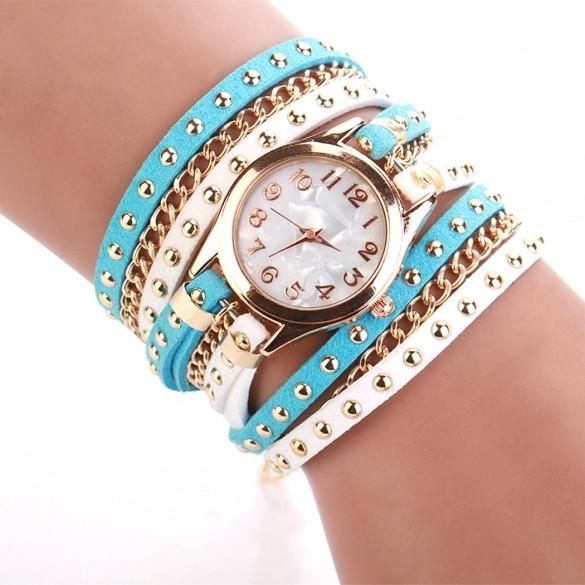 New Fashion Women's Three Strap Chain Watch Wrap Circle Wristwatch