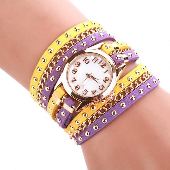 New Fashion Women's Three Strap Chain Watch Wrap Circle Wristwatch