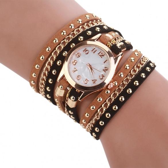 New Fashion Women's Three Strap Chain Watch Wrap Circle Wristwatch
