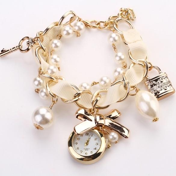 New Fashion Women's Beads Strap Hanging Chain Watch Wristwatch
