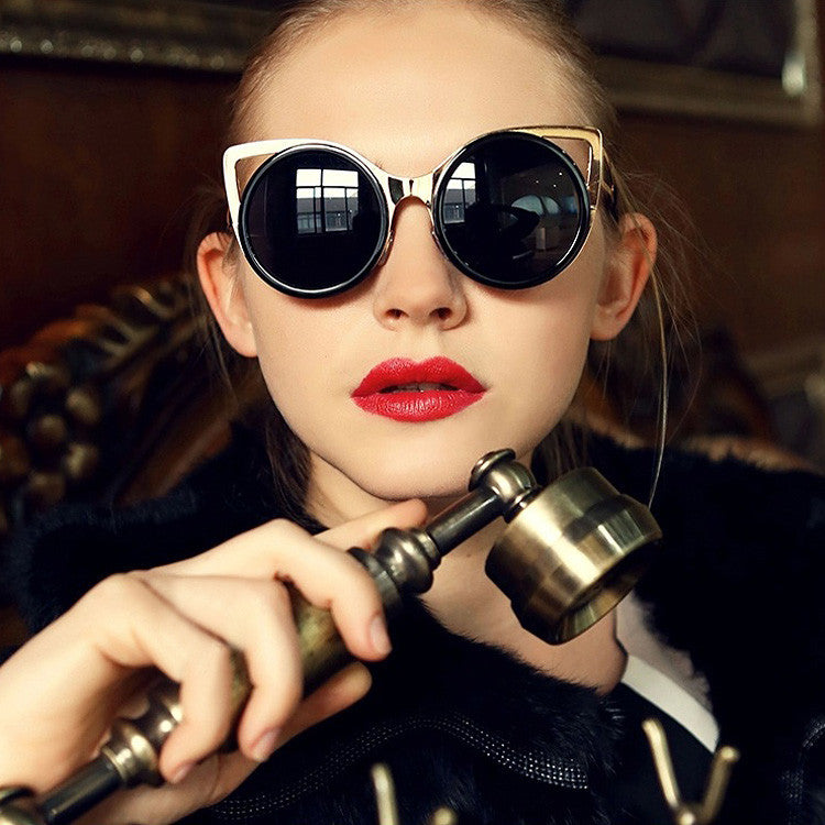  Lady Women's Retro Charming Round Lens Hollow Out Full Frame Sunglasses
