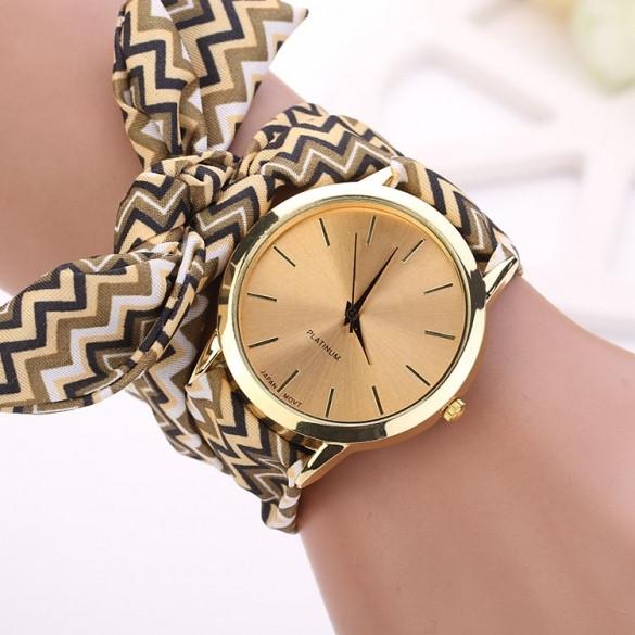 Hot Fashion Women's Cloth Band Quartz Analog Bracelet Design Wrist Watch