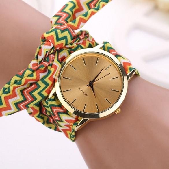 Hot Fashion Women's Cloth Band Quartz Analog Bracelet Design Wrist Watch