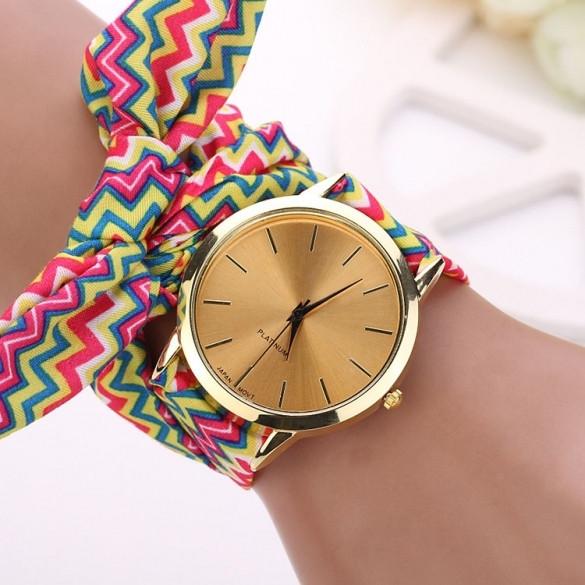 Hot Fashion Women's Cloth Band Quartz Analog Bracelet Design Wrist Watch