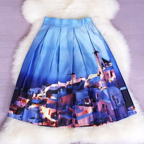 Women's Print Pleated Loose Knee Length Skirt – May Your Fashion