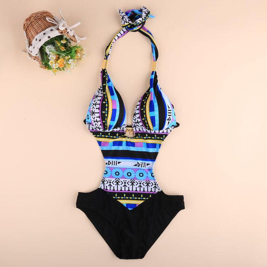 One Piece Bohemia Padded Bandage Backless Bikini Swimwear - MeetYoursFashion - 2