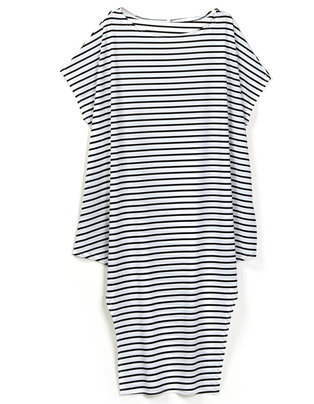 Loose One Shoulder Bat-wing Sleeve Stripe Irregular Plus Size Dress - May Your Fashion - 3