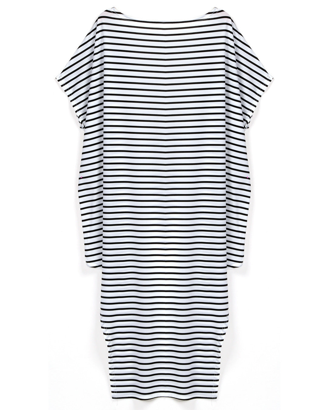 Loose One Shoulder Bat-wing Sleeve Stripe Irregular Plus Size Dress - May Your Fashion - 4