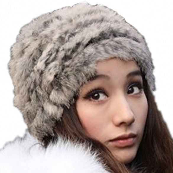 New Fashion Winter Warm Fluffy Fur Hat Head Knitted Beanie Ski Hat