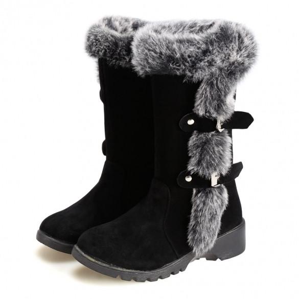 New Fashion Women Flats Snow Boots Casual Thicken Winter Warm Faux Fur Shoes
