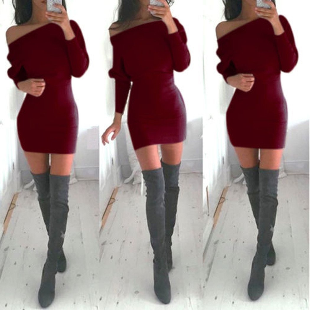 Bodycon Boat Neck Long Sleeves Short Dress - Meet Yours Fashion - 6