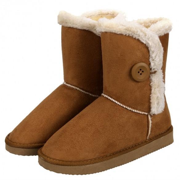 Women Winter Fashion Faux Fur Suede EVA Solid Button Closure Warm Short Snow Boots