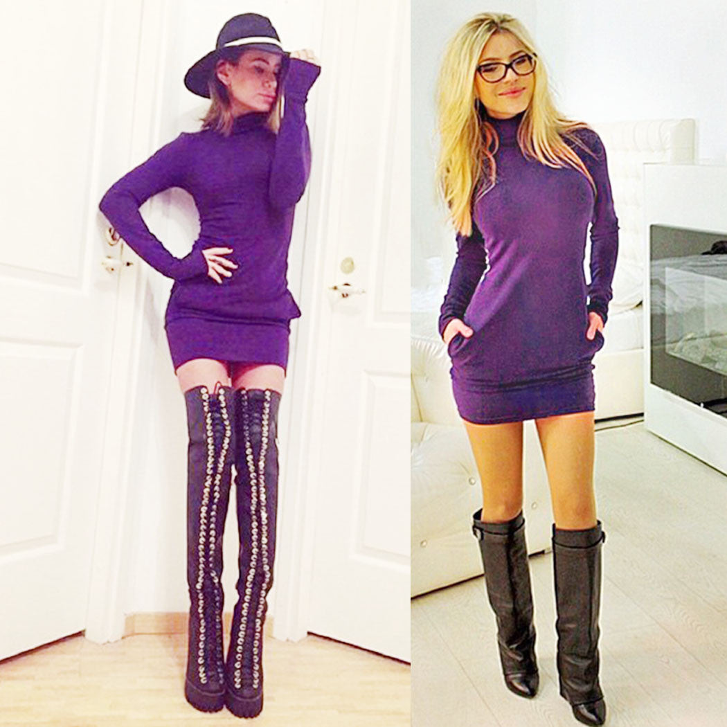 Spring Fall Casual Long Sleeves Package Hip Short Sweater Dress - May Your Fashion - 5