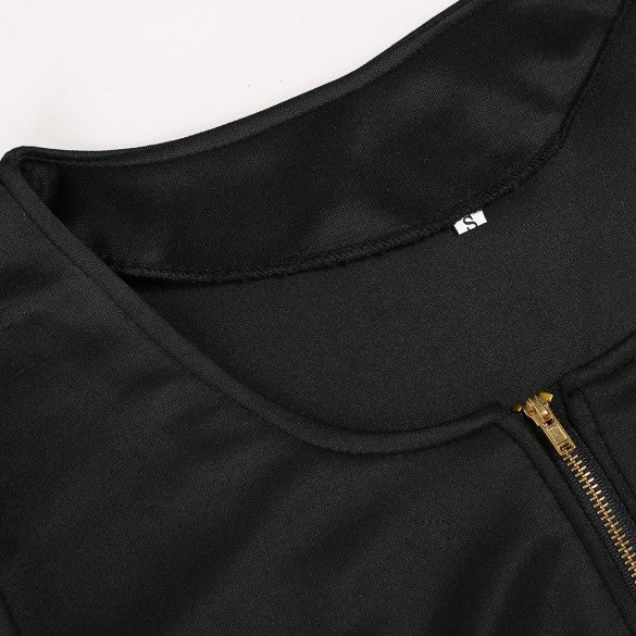 Long Sleeves Zipper High Waist Pleated Little Black Dress - May Your Fashion - 7