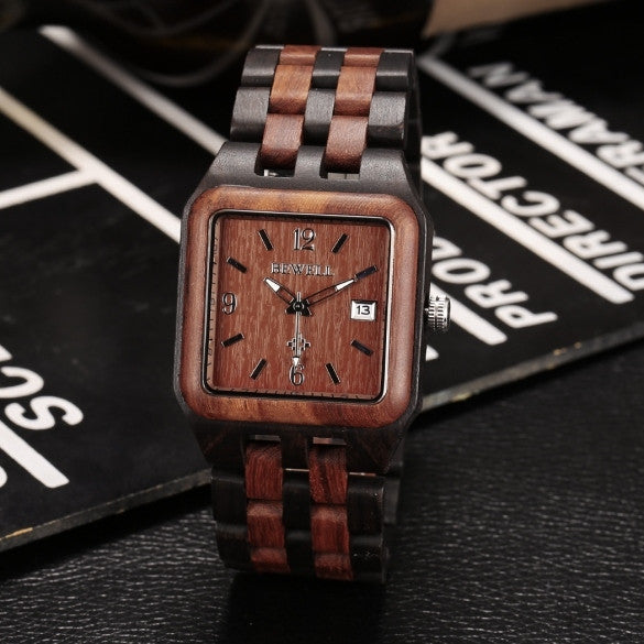 Men's Casual Wood Square Dial Quartz Watch Wristwatch With Auto Date - May Your Fashion - 1