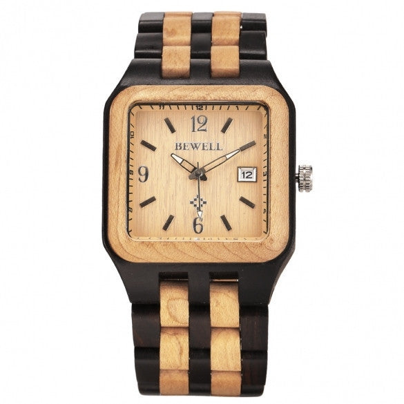 Men's Casual Wood Square Dial Quartz Watch Wristwatch With Auto Date - May Your Fashion - 2