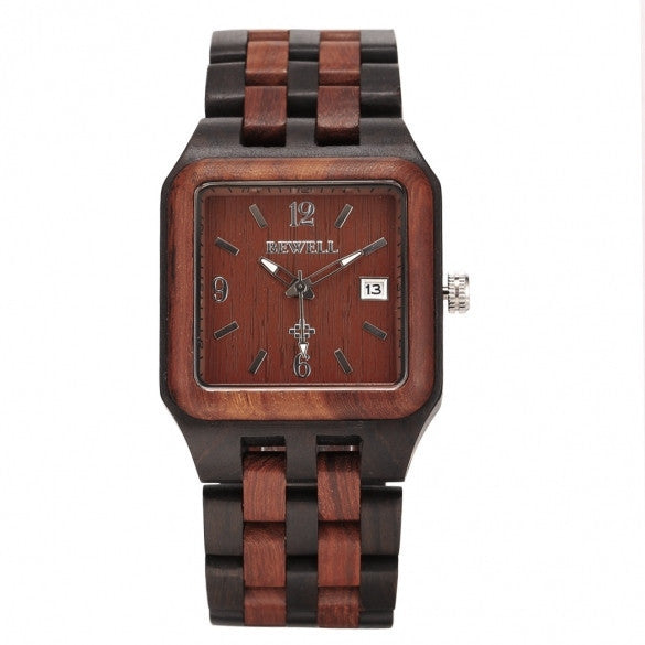 Men's Casual Wood Square Dial Quartz Watch Wristwatch With Auto Date - May Your Fashion - 3