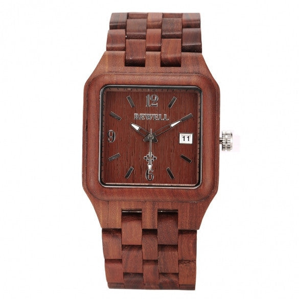 Men's Casual Wood Square Dial Quartz Watch Wristwatch With Auto Date - May Your Fashion - 4