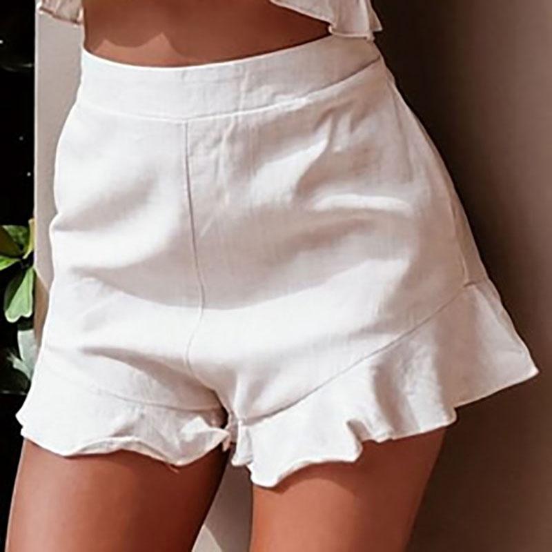 Summer Women's 2 Piece White V-neck Tube Top Short Set Ruffled Top + Elastic Waist Ruffled Straight Shorts Women's 2 Piece Set