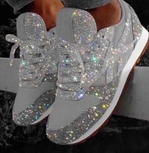 Rhinestone Lace Up Sneakers Flats