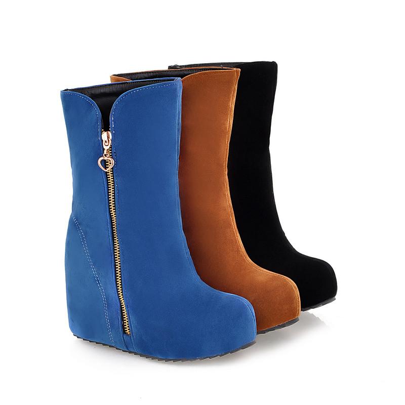 Sweet Increased Wedge Side Zipper PU Boots