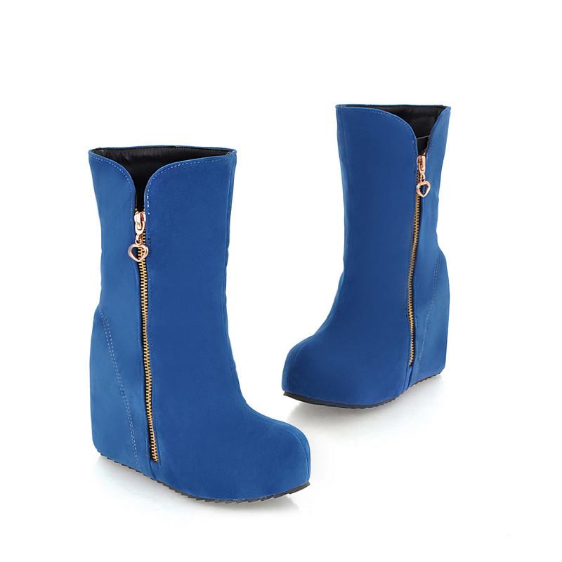 Sweet Increased Wedge Side Zipper PU Boots