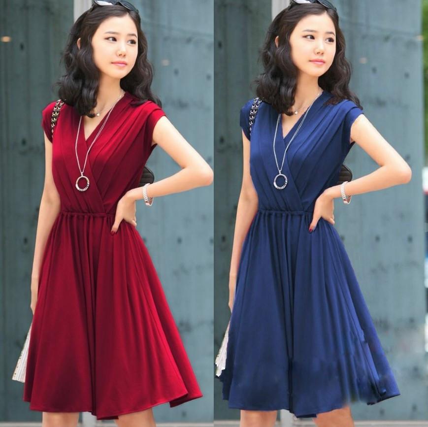 V-Neck Cap Sleeve Pleated Short Dress - Meet Yours Fashion - 5